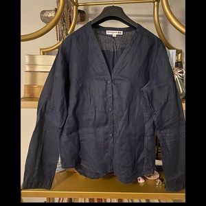 Blue Uniqlo linen blouse
